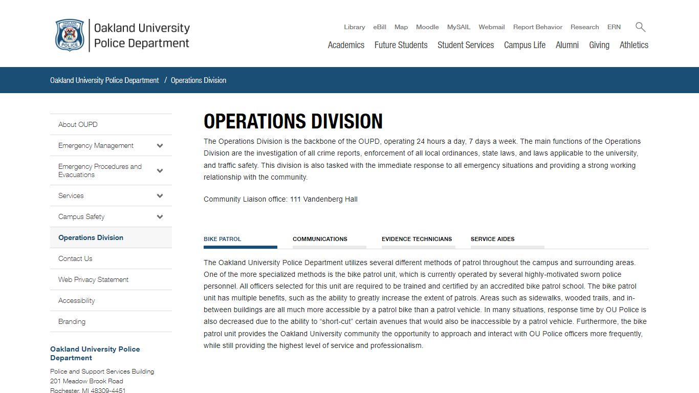 Operations Division - Oakland University Police Department - Oakland ...